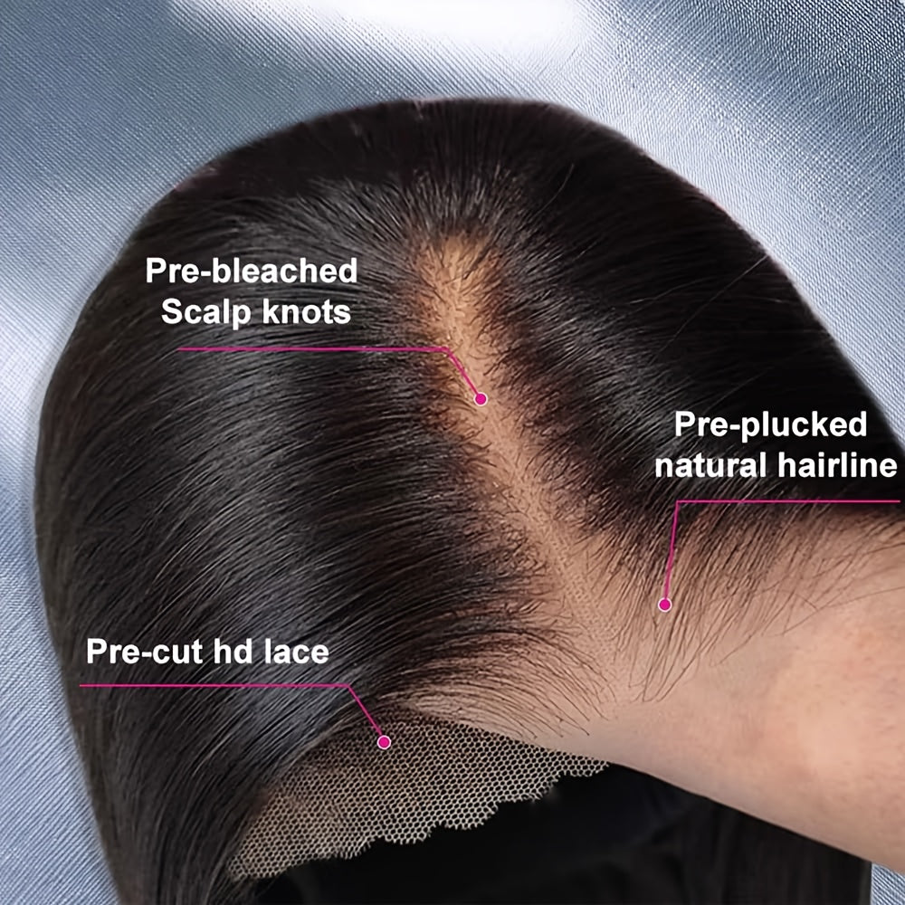 Luxurious 250% Density Straight Human Hair Wig - 5x5 HD Transparent Lace Front, Pre-Plucked & Pre-Cut With Glueless Closure, Easy To Wear & Style, Pre-Bleached Knots, 3 Seconds To Wear